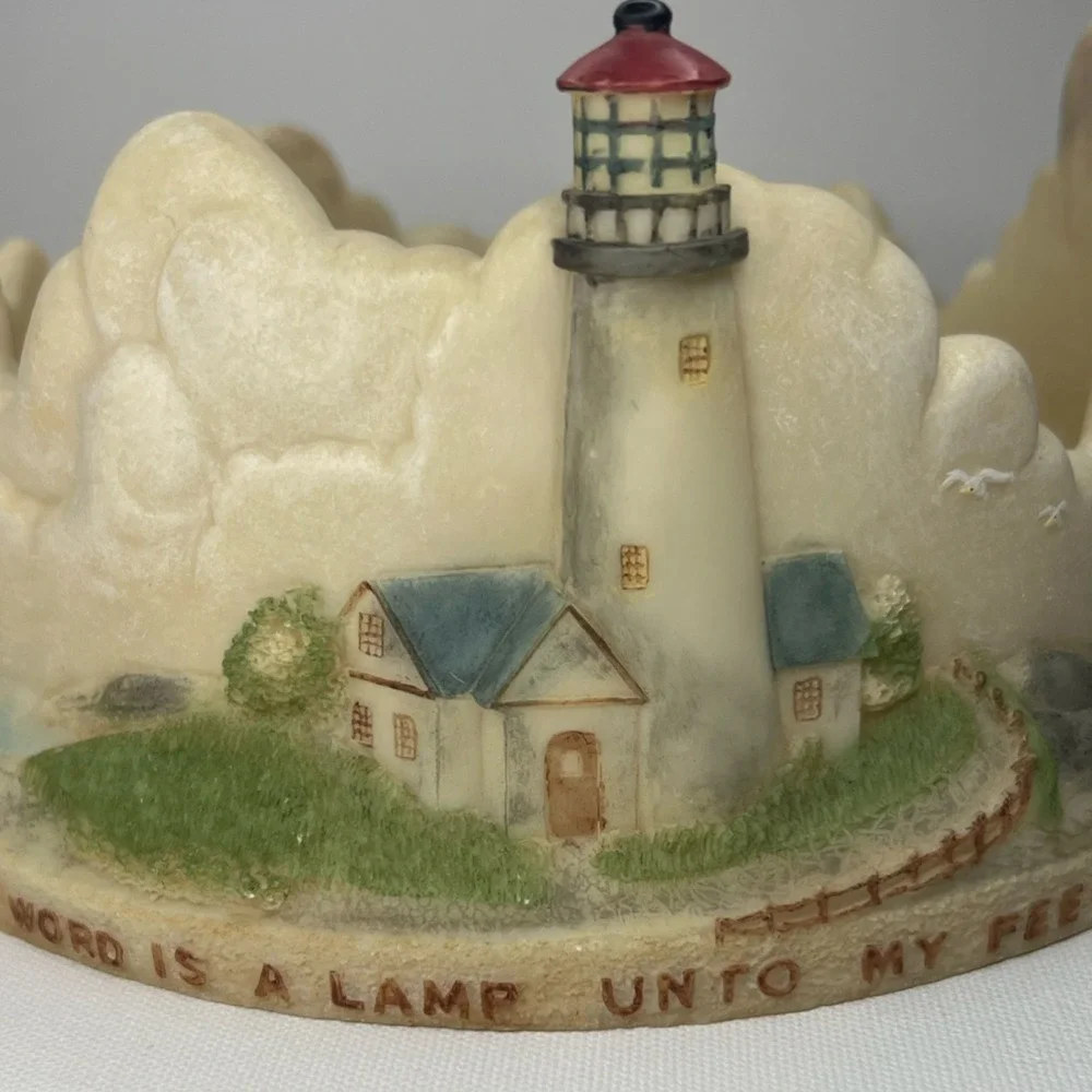 Religious Lighthouse Candle Holder Thy Word Is A Lamp Unto My Feet Resin Base